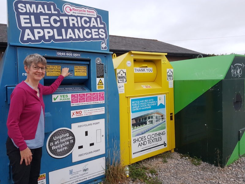 Carolyn Wooldridge, Labour candidate for Norden stands beside the recycling bank on Upper Sherborne Road.